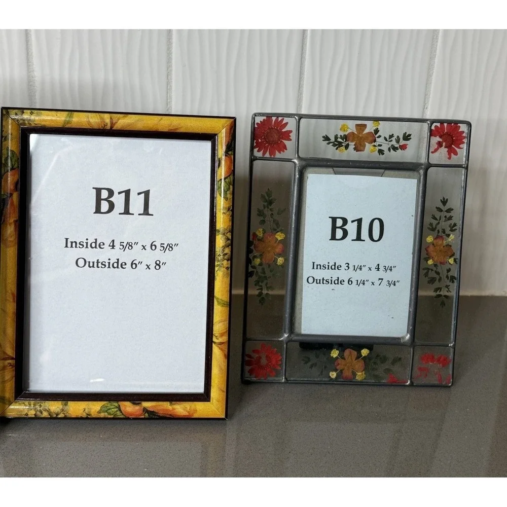 Lot of 3 Beautiful Glass & Wood Floral Design Picture Frame Pressed Flowers GUC